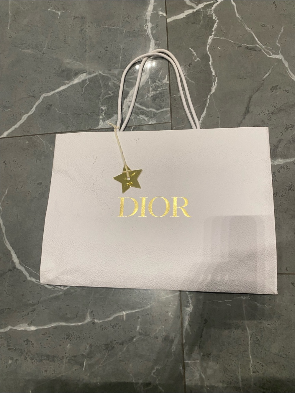 Dior White Textured Leather Tote with Gold Logo